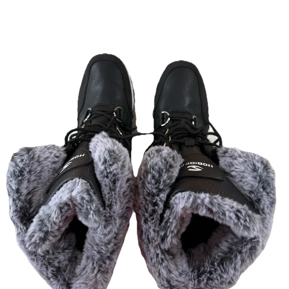 Hobibear Black and‎ Gray Women's Winter Water Proof Snow Boots with Faux Fur